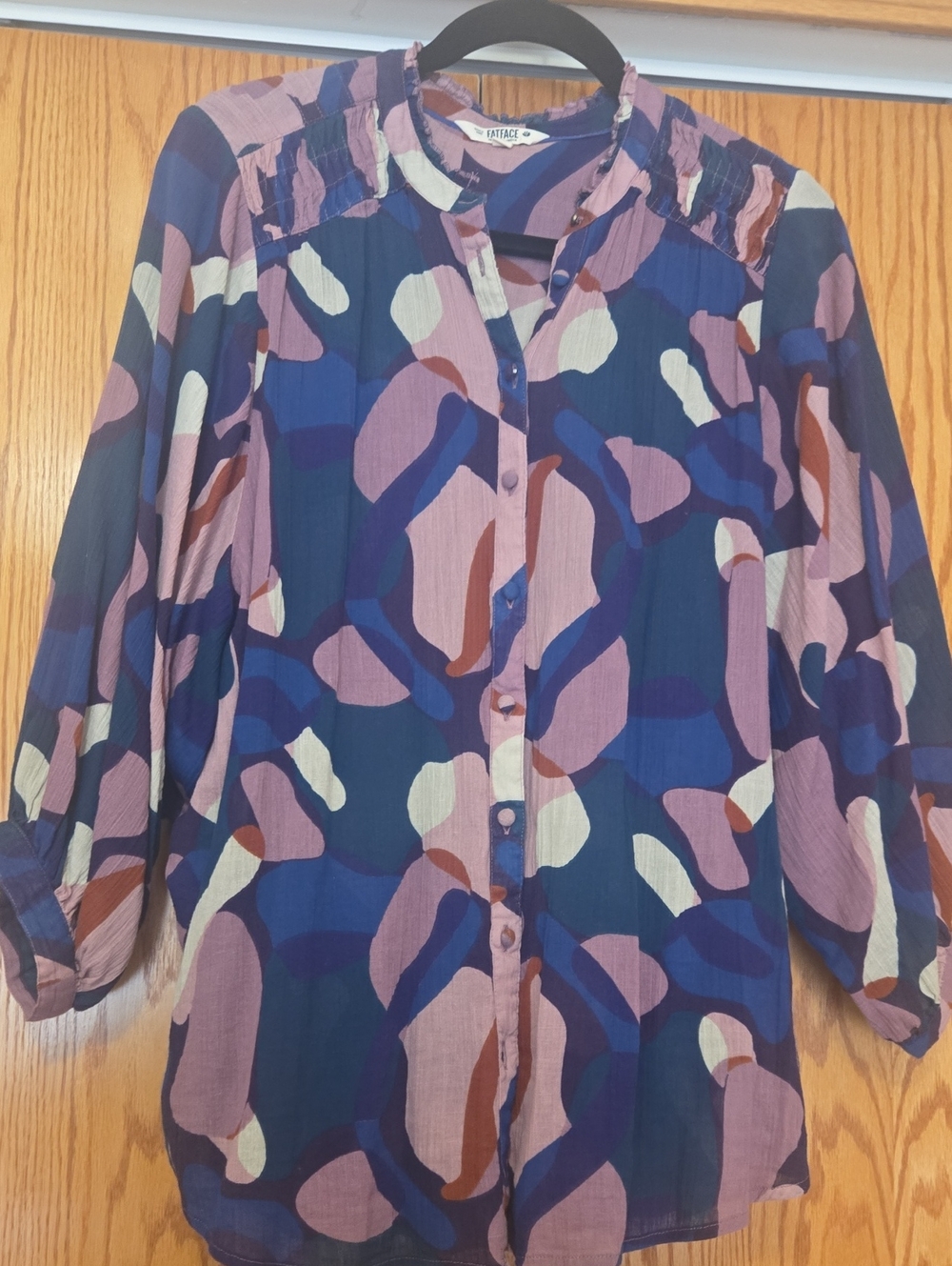 Fatface Navy Blue Pink Abstract Button-Down Top
